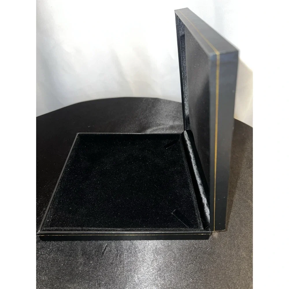 Brand New With Box Black Leatherette Jewelry Presentation Box – Gold Trim